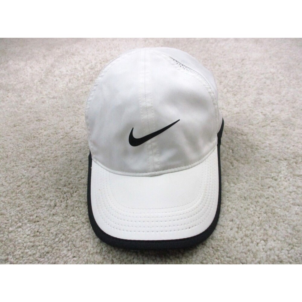 Nike Hat Cap Strap Back White Black Swoosh Lightweight Drifit Golf Golfer Mens * - Picture 2 of 12